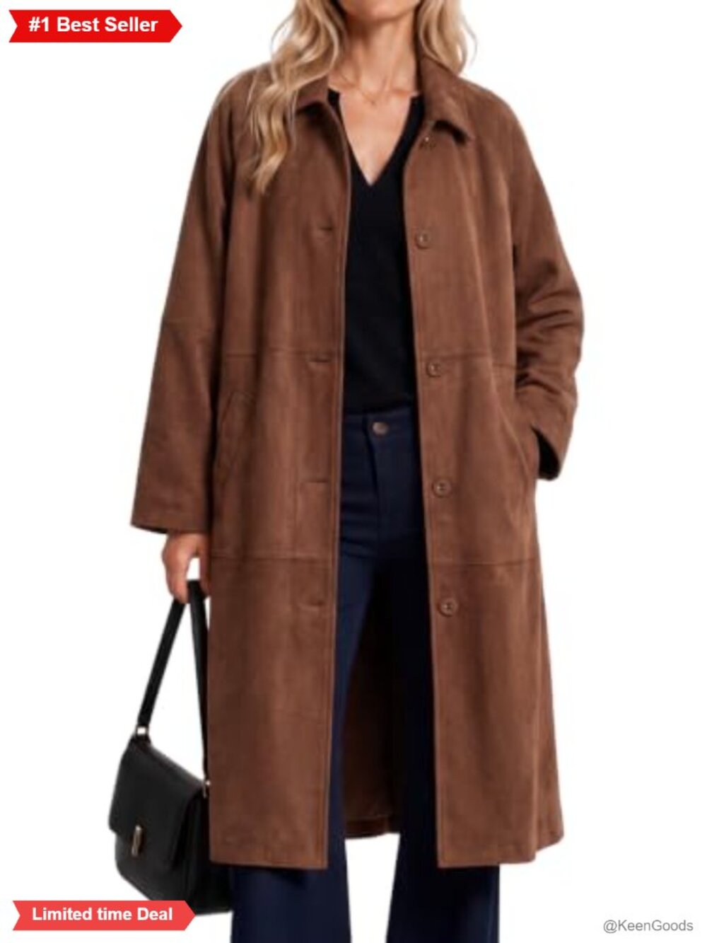 Faux Suede Long Trench Coat Oversized Drop Shoulder Casual Fall Jacket